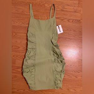 Olive lime green dress with side ruched panels (stretchy material)